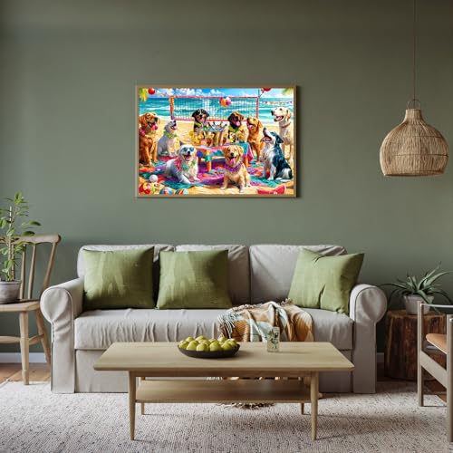 Rompecabezas para adultos de 1000 piezas: 'Doggo Beach Bash', escena playera con perros, decoración para fiestas, tamaño final 27,56 x 19,69 pulgadas, incluye póster a escala 1:1 y letra en el reverso miniatura 6