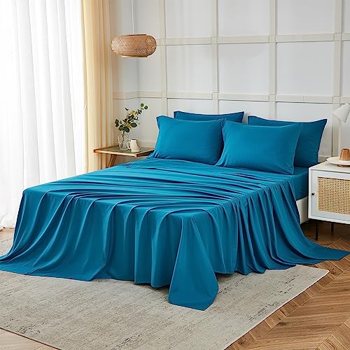 Image of ILAVANDE Teal Queen Sheets Set 6 Piece,Hotel Luxury Super Soft 1800 Series Microfiber Queen Bed Sheets Set-Wrinkle Free & Breathable-14 Deep Pocket Sheets for Queen Size Bed(Queen,Teal)