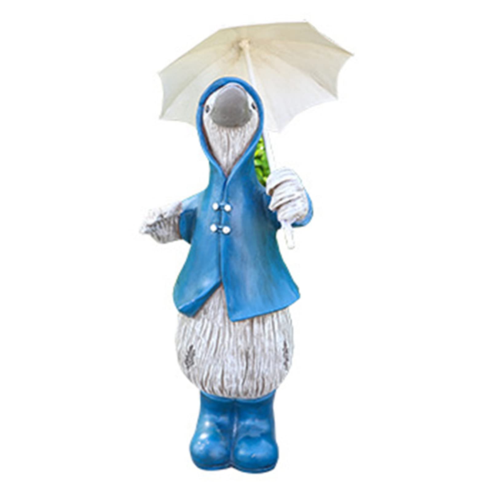 Figurka zwierzęcia ogrodowego, realistyczna rzeźba z kreskówki kaczki z parasolem, trwała żywiczna statua, ozdoba patio, podwórka, biura lub trawnika, zielona(Niebieski