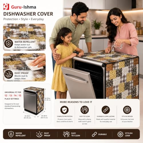 Image of Dishwasher Cover for 12 to 15 Place Setting | Water-Resistant Dustproof Zip Cover | Universal Fit Compatible with Bosch, LG, IFB, Hafele, Faber & More | 63 x 63 x 88 cm | Design 17