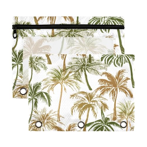 Wassud Bolsa de lápis para fichário de 3 anéis, palmeiras, bolsas com zíper, serve para fichários padrão para escritório, pacote com 2