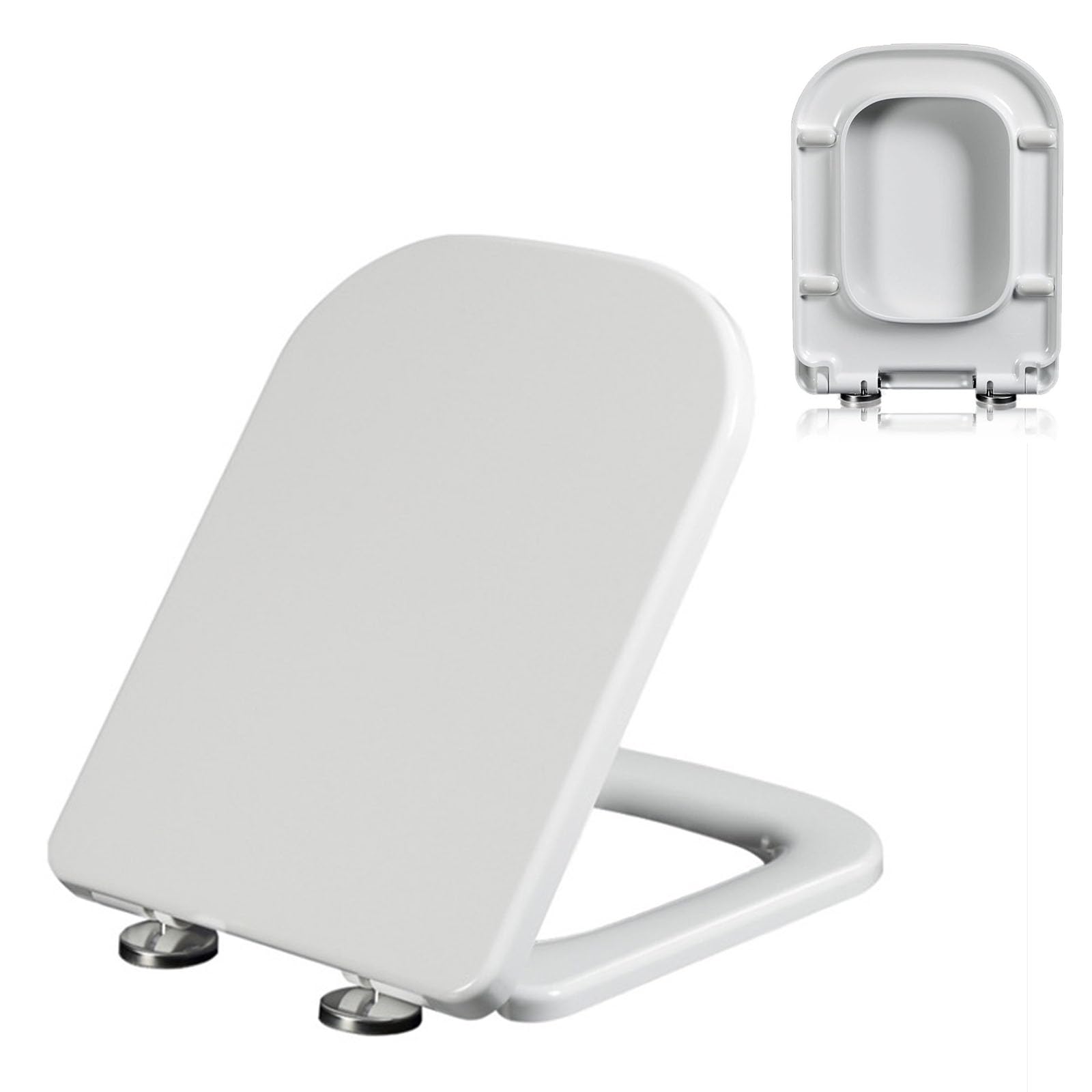Dxpsxjl 04B Quiet Toilet Seat, Whiteadjustable Metal Easycleaneasy, Lightweight, Durable, Portable, User-Friendly, Compact, Close, Square