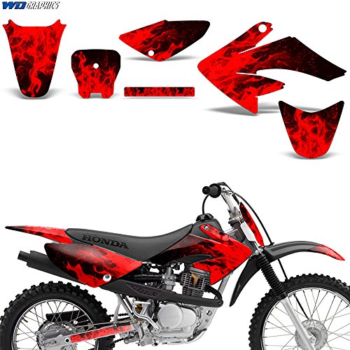 Wholesale Decals MX Dirt Bike Graphics kit Sticker Decal Compatible with Honda CRF70/CRF80/CRF100 2004-2015 - Flames Red