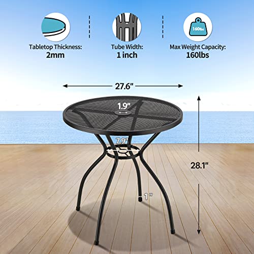Jinlly Outdoor Patio Dining Table, 27.6 Inch Round Metal Bistro Tables With Umbrella Hole, Outside Porch Tables For Patio Backyard Garden Balcony, Dark Grey #TOP2