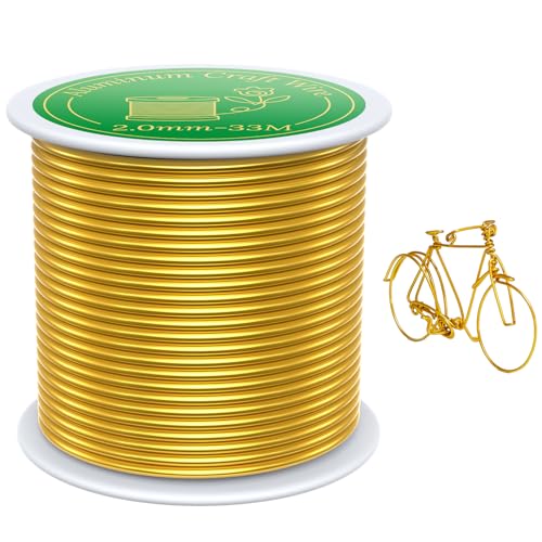 VynyQoo 2mm Basteldraht 33m Modellierdraht Aludraht Draht Gold Weicher Aluminiumdraht Schmuckherstellung Bindedraht pour Basteln DIY