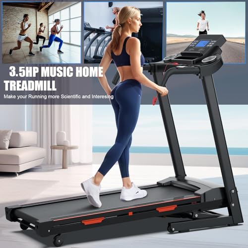 Image of 15% Auto Incline Treadmills 400LBS Capacity, 3.5 HP Heavy Duty Treadmill for Home, Walking Folding Treadmill, Running FoldableTreadmill Wide Belt, 0.5-8.5MPH, Bluetooth, APP