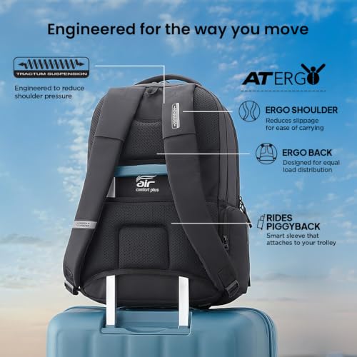 Image of American Tourister Verve 17 inch Laptop Backpack | USB Charging Port | Smart Trolley Sleeve | Hidden Pocket | Tractum Suspension Straps | Office Bag for Men and Women | 1 Year Global Warranty