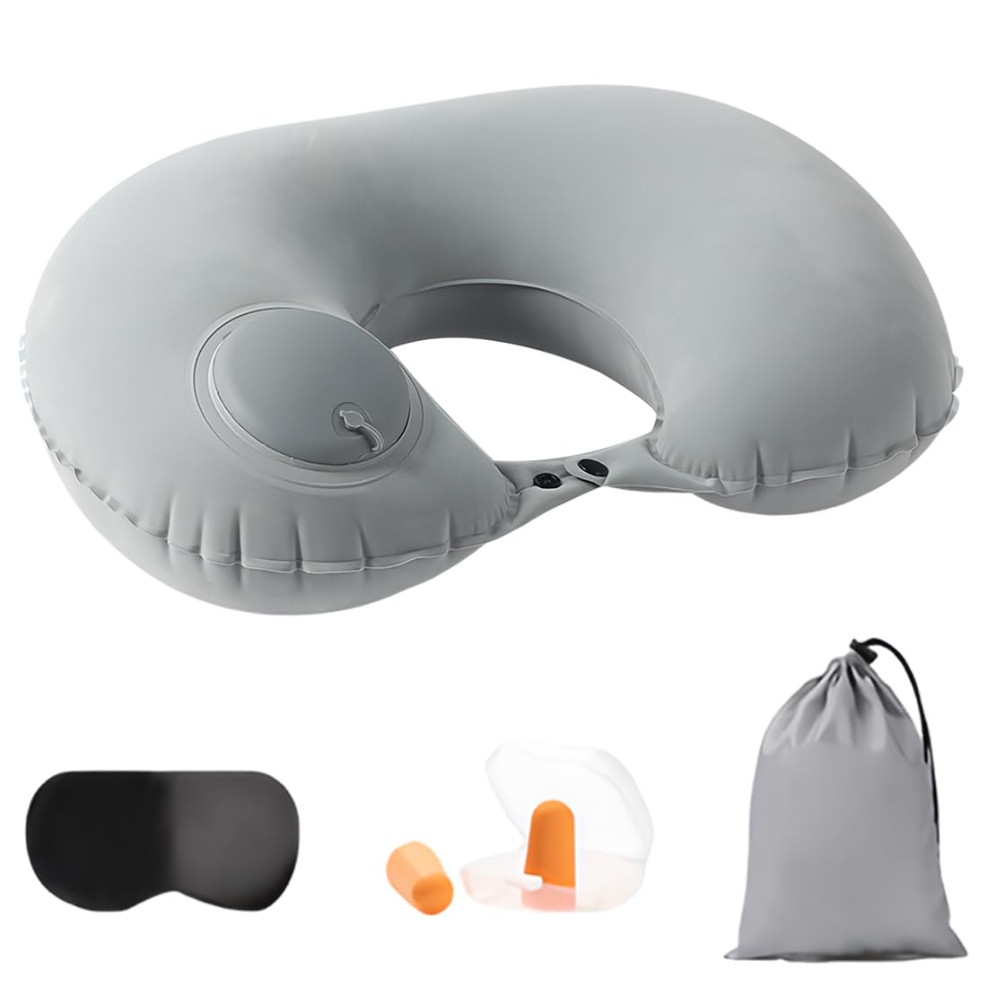 com-four® Set da viaggio in 3 pezzi - cuscino gonfiabile per il collo, maschera per gli occhi e tappi per le orecchie - accessori da viaggio per aereo, auto, autobus e treno