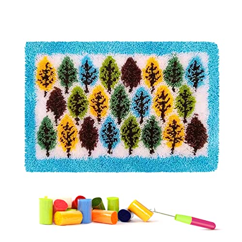 Image of clubevy Latch Hook Kits DIY Cushion Cross Stitch Kits Embroidery for Adults Beginner DIY Needlework Rectangle Floor Desk Mat Home Decoration (Wood)