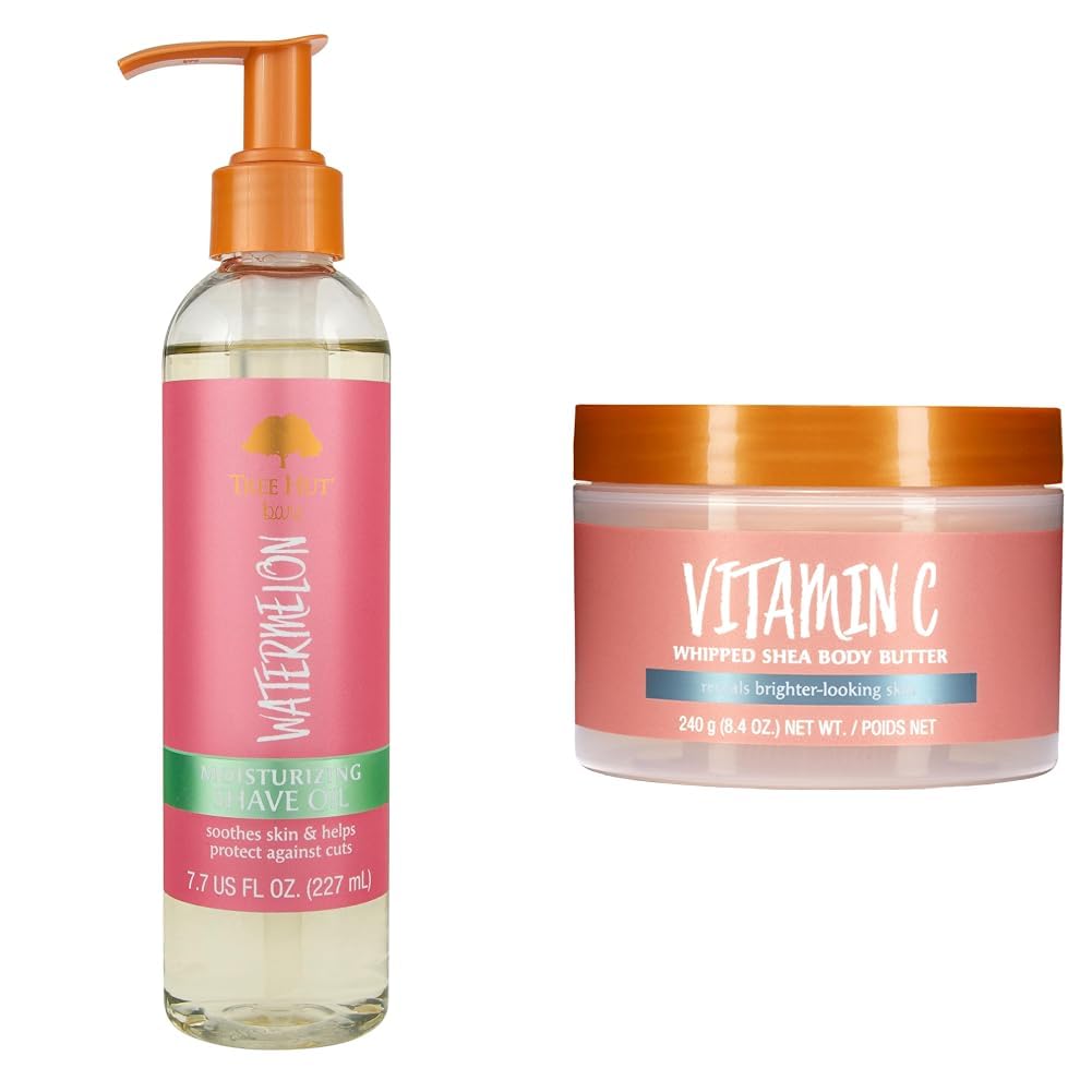 Tree Hut Moisturizing Shave Oil Watermelon 7.7oz and Vitamin C Whipped Shea Body Butter 8.4oz Skin Care Bundle
