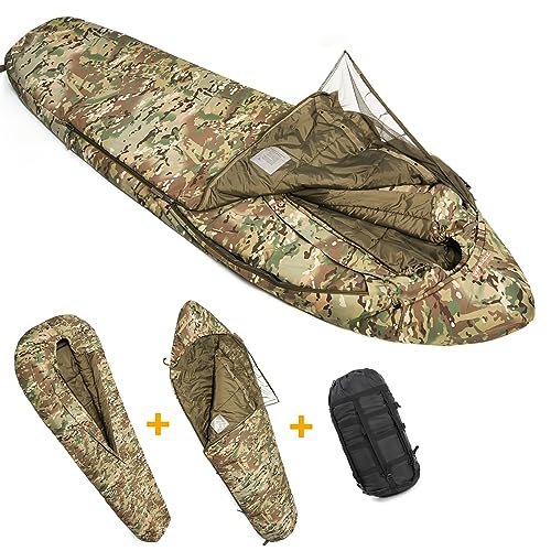 Image of MT Military Army Force Defence 4 & Tropen Patrol Mummy Sleeping Bags with Bivy Cover Compression Sack, Modular Sleeping System 2.0 for Cold Weather,
