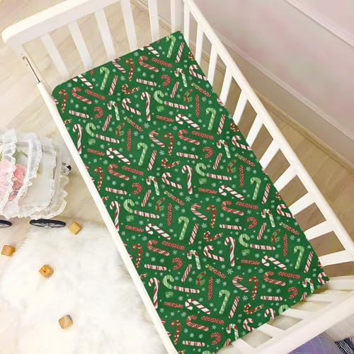 Image of Baby Crib Sheet Christmas Candy Cane Gift Bag Crib Mattress for Boys and Girls Playard Sheet Soft Breathable Fitted Baby Mattress Cover 52x28in