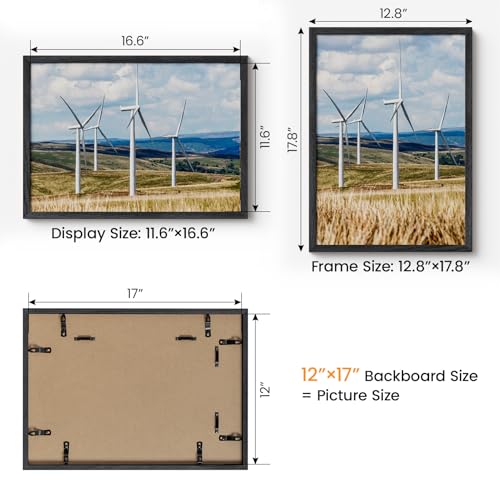 Image of 12x17 Picture Frame Oak Wood,12 inchx17 inchBlack Color Wooden Frames with Tempered Glass,17x12 inch Wall Gallery Poster Frame with No Mat,12 by 17 Frames Horizontal and Vertical for Wall Mounting
