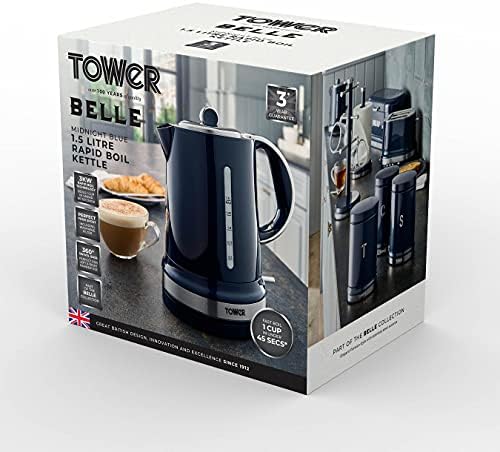 Tower T10049MNB Belle Jug Kettle with Rapid Boil, 1.5 Litre, 3000 W, Midnight Blue