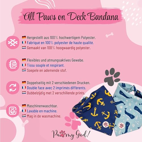 Bandana pour chien bleu à ancres et baleines taille L - 3