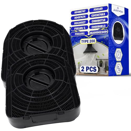 2 Pièces Filtre Charbon Hotte Aspirante Type 200 200x180x48 mm avec le Code Original 484000008577 pour Whirlpool 00488747 pour Bosch 9029793651 pour AEG pour...