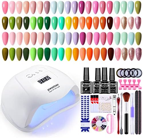 JEWHITENY 27 Colors Jelly Gel Nail Polish Kit with U V Light, Transparent Colors Sheer Gel Polish Set Popular Gel Nail Polish Set Matte Glossy Top Base Coat DIY at Home, Nail Manicure Tools