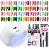 JEWHITENY 27 Colors Jelly Gel Nail Polish Kit with U V Light, Transparent Colors Sheer Gel Polish Se