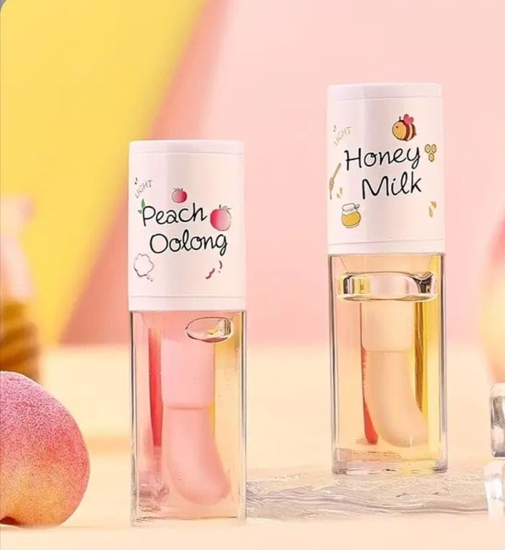 Image of Mini Lip Gloss Combo Set of 4 - 2Lip Oil, Tint & Bottle Shapes | pH Color Changing Lip Tint | Natural Pink Shine | Flavored Gloss Gift for Women & Girls (Lip Gloss Combo 4)