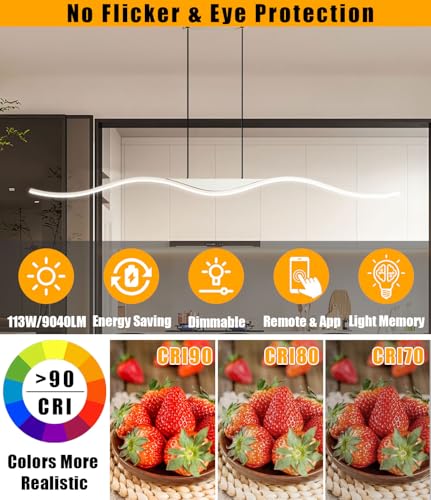 Lustre moderne à LED Wave à intensité variable avec télécommande