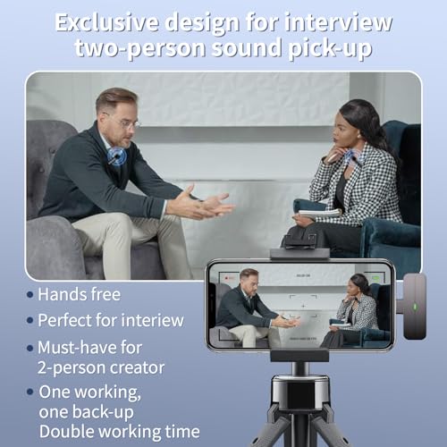 2 pack wireless mini lavalier lapel microphone for iphoneandroid phone2 in 1 - 65ft cordless clip on dual mics with noise reduction 6h working time for video recording vlogging youtubeblack