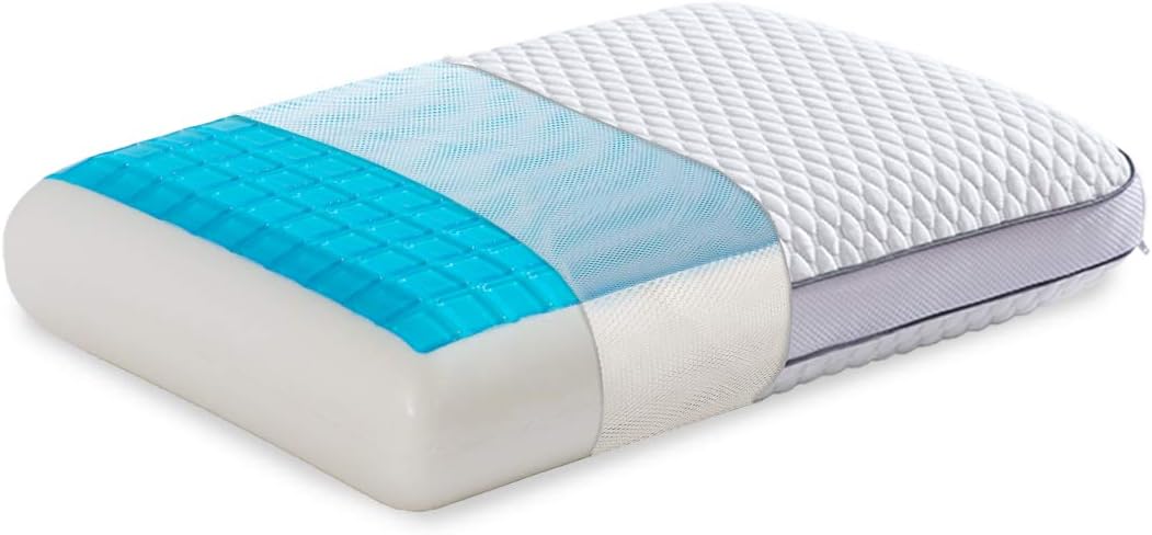 wavveUziz Ventilated Gel Cooling Memory Foam Pillow for Sleeping Cool with Washable Zippered Cover, Standard Size