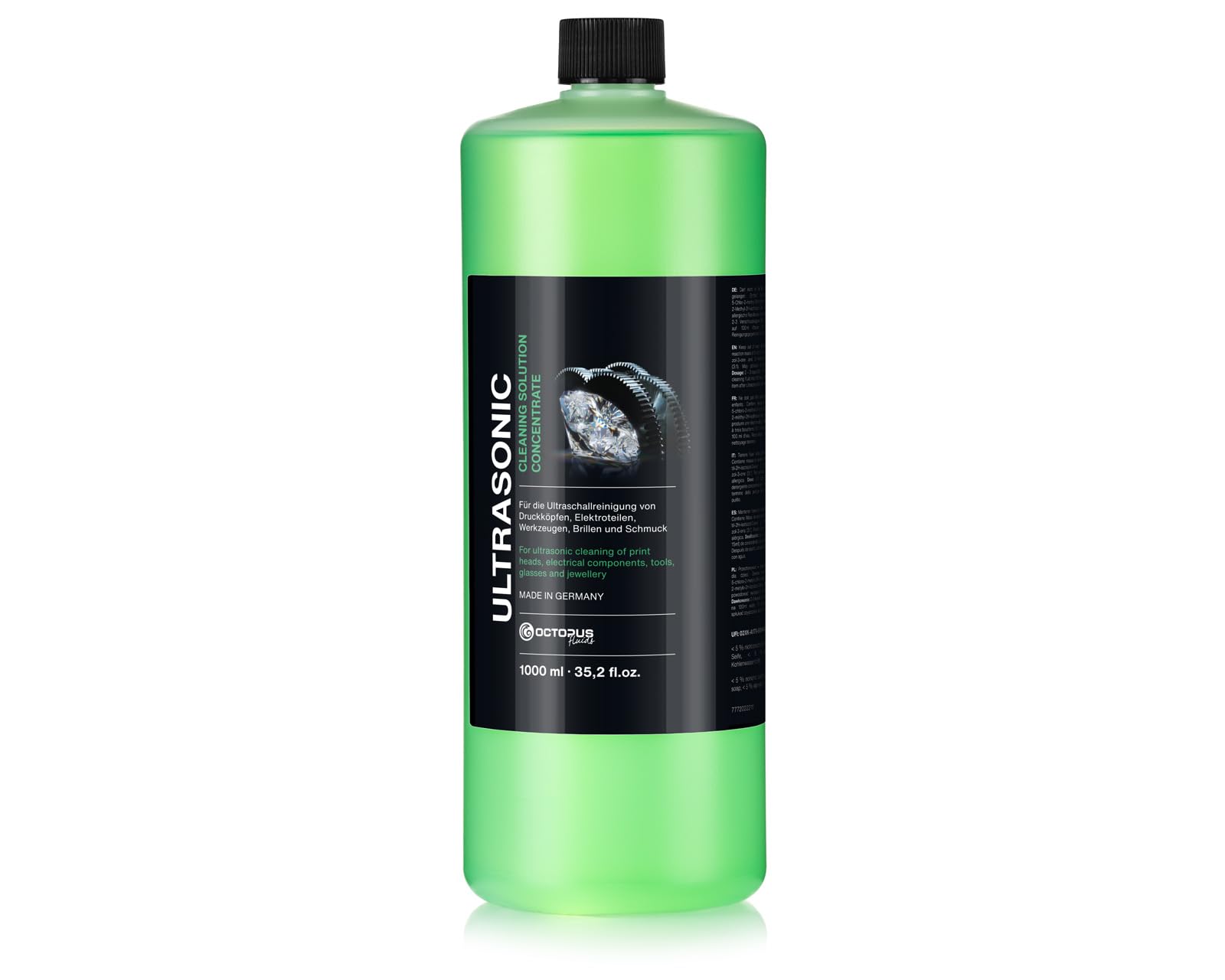 OCTOPUS Limpiador ultrasónico potente, concentrado para uso en limpiador ultrasónico, limpiador de vidrios, limpiador de mecánica y tecnología de impresión 1L (1000ml)