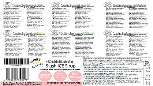Sirup Partyset 6 x 250ml + 40 Löffelstrohhalme aus Papier für Slush, Getränke | Slushy Eis selber machen | Slushmaschine Konzentrat 1:5, Keine Zugabe von Zucker notwendig – Bild 3