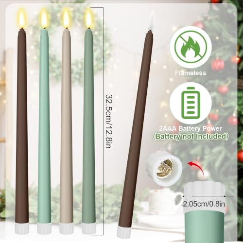 Image of Handepo 48 Pack Flameless LED Taper Candles Battery Operated, Boho Colors | 11 Inch Realistic Flickering Candlelights Plastic Last Long Window Candlestick for Halloween Christmas