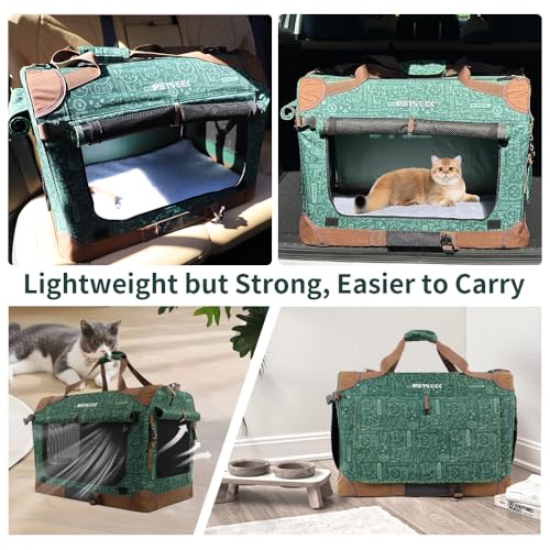 Image of Extra Large Cat Carrier Soft Sided, Portable Small Dog Carrier for 2 Cats, 24 inchx16.5 inchx16 inch Car Travel Folding Comfortable Design, Green