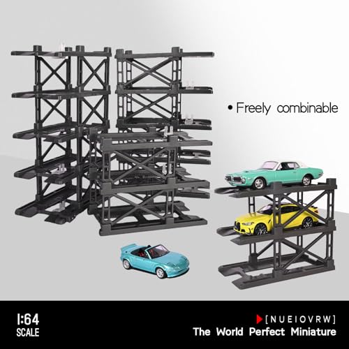 Image of 1:64 Diorama Expandable Modular Car Display Case for Hot Wheels Diecast Car, 10 Parking Space Garage, Diecast Model Cars Storage Display Rack Accessory (10 Spaces-Dark Gray)