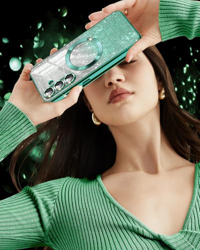 Casetego for Galaxy S25 Plus 5G Case,Compatible with MagSafe,Clear Magnetic Glitter Gradient Sparkle Luxury Plated Soft TPU Bumper Full Camera Lens Protector for Samsung Galaxy S25 Plus 5G,Green - image 7