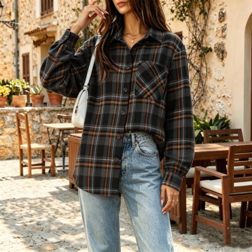 Button Down Shirts for Women Long Sleeve Plaid Stand Collared Tunic Blouses - image 7