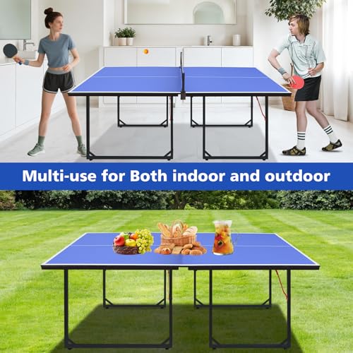 SculPong 6FT Ping Pong Table Foldable Midsize Table Tennis Table for with Net, Table Tennis Paddles and Balls, MDF Multi-Use Family Game Table Assembly Free for Kid Teenager Adult, Compact & Portable