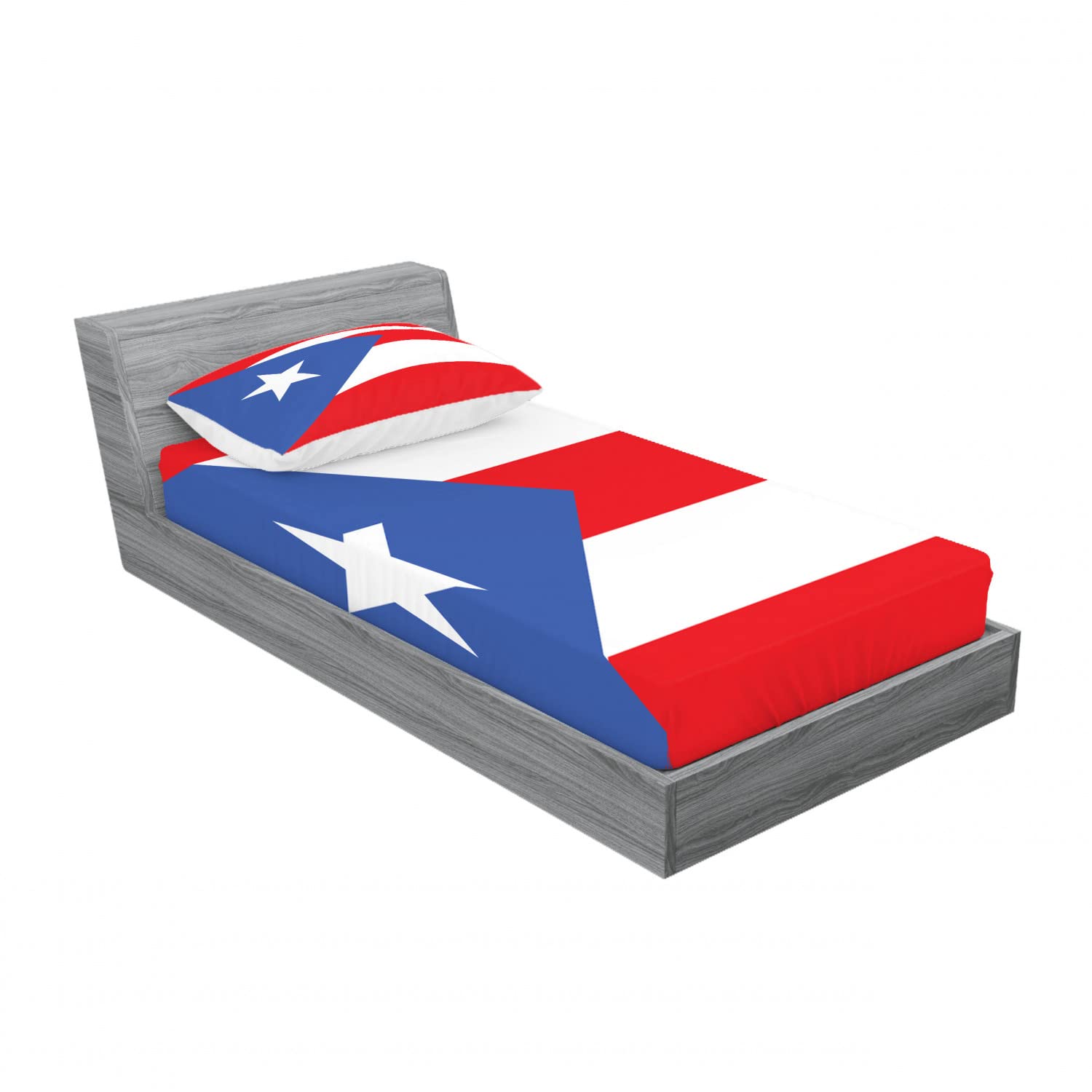 Ambesonne Puerto Rico 2 Pack Fitted Sheet & Pillow Sham Set, Flag with Stripes Star, 4 Pcs Bedding Decor, Package Contains 2 Twin Size Fitted Sheets & 2 Pillow Covers, Vermilion Blue