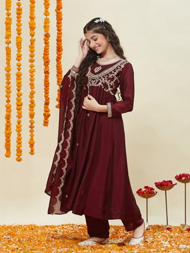 Image of Curly Tales Girls Embroidered Kurta Set with Dupatta | Festive Ethnic Wear for Girls | Stylish Suit Set for Weddings & Celebrations