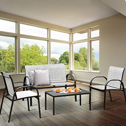 COSTWAY 4 TLG. Terrassenmöbel, Lounge Set Textilene, Gartenmöbel, Garten Lounge Set Sitzgruppe Sitzgarnitur, Balkon… – Bild 5