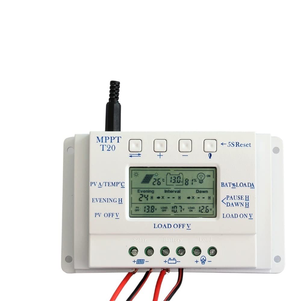 Regolatore Solare, Regolatore di Carica Solare MPPT T20 12V 24V Auto MPPT + PWM 20A 260W Display LCD Regolatore Batteria Pannello Solare Max PV 48V OEM