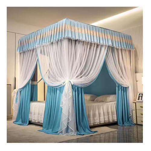 GTHTUHFD Blue Four Corner Post Bed Canopy - Fabric Drapes Mesh Protection Shielding Netting, Windproof Lightproof Mosquito Net For Bedroom Decoration, For Adults,Double Layer-150X200x200CM