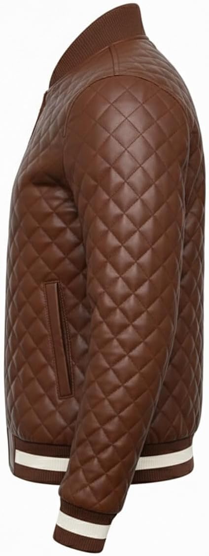 Rabbaniz Men's Black Quilted Bomber Jacket - Diamond Quilted Bomber Lambskin Leather Jacket - Image 2