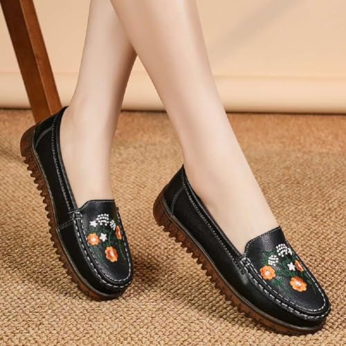 Image of Women's Genuine Leather Platform Loafers Classic Casual Comfort Slip-On Shoes Soft Sole Dress Shoes