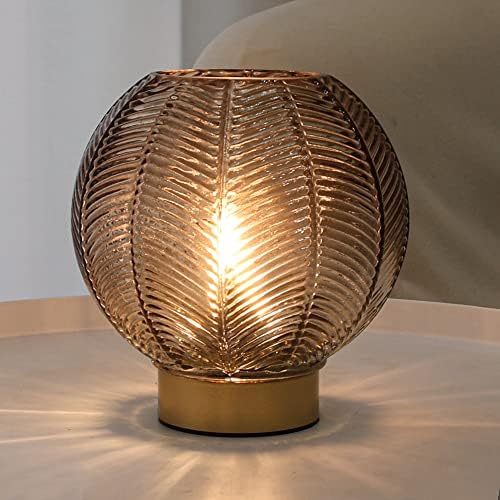 LUSHARBOR Battery Operated Decorative Glass Table Lamp with Timer Amber