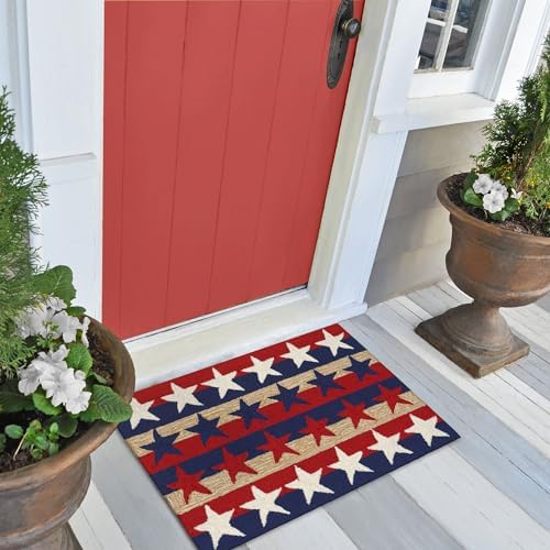 Liora Manne Frontporch Indoor Outdoor Rug - Novelty Design, Hand Hooked, Weather Resistant, UV Stabilized, Foyers, Porches, Patios & Decks, Stars & Stripes, 2'6 x 4'