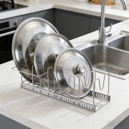 Support couvercles de casseroles mural en acier réglable cuisine