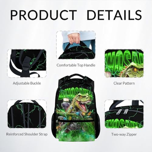 Backpack with Lunch Box, Dinosaur Backpacks for Boys, 17 Inch Kids School Bag Set, Motorcycle Bookbags for Elementary School3