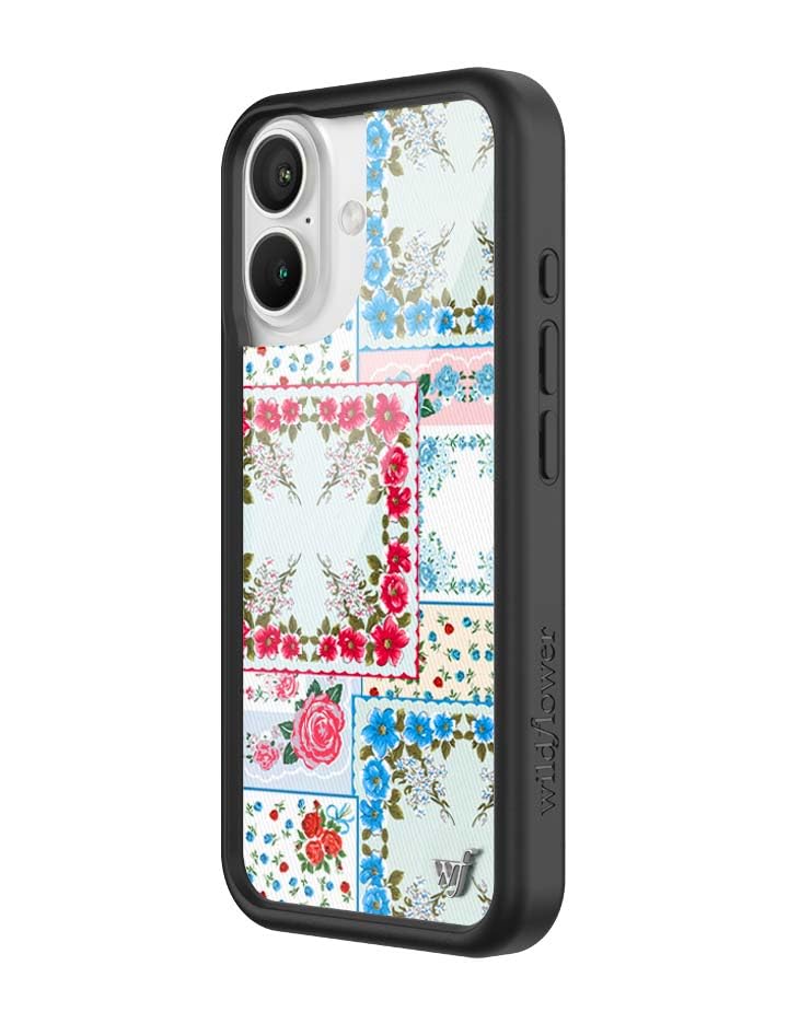 Image of Wildflower Cases - Compatible with iPhone 16 | Protective Black Bumper, 4ft Drop Test Certified, Women Owned Small Business | Floral Blue Pink Aesthetic Cute Trendy | FLL Collab - Sweetheart Patchwork