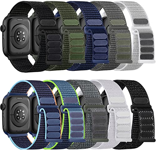 10 Pack Soft Nylon Bands Compatible with Apple Watch for Women Men 38mm 40mm 41mm 42mm 44mm 45mm 49mm, Breathable Stretchy Braided Solo Loop Strap for iWatch Series Ultra 10/9/8/7/6/5/4/3/2/1/SE