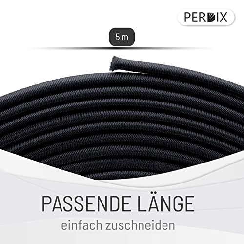 perdix Gummiband, elastische Kordel 2 mm, 5 m schwarz, Gummiband für Armbänder, Zelt, Rucksack, Garten, Hutgummi, Gummischnur