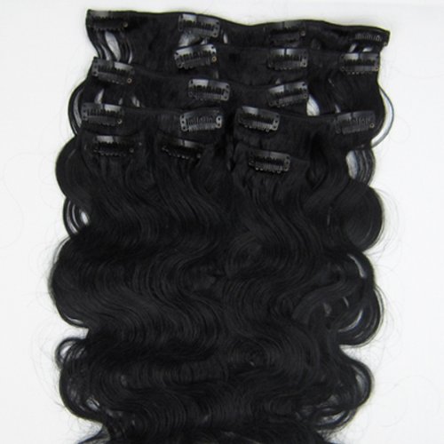 Hair Extensions Clip in Body Wavy Remy Human Hair 20'' (8Pcs 100g, #1B)