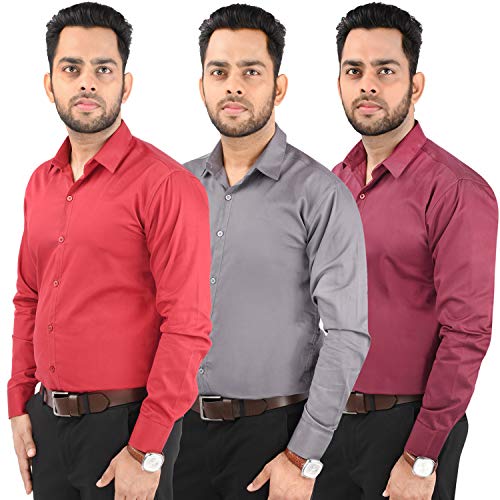 Image of Combo of Men Casual Cotton Full Sleeves Formal Regular Slim Fit Plain Office Shirts